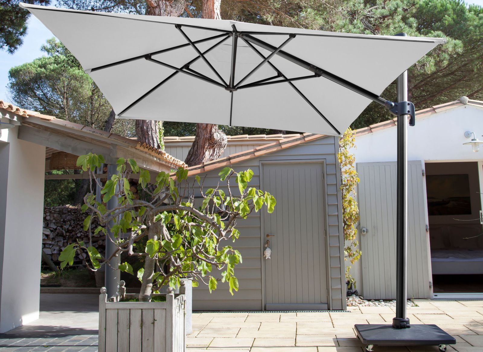 Parasol déporté rectangle 3x4m inclinable avec mât gris ...